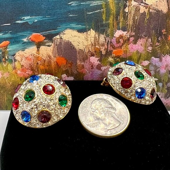 CZ Pave and Mughal Glass Dome CLIP Earrings - Picture 4 of 5